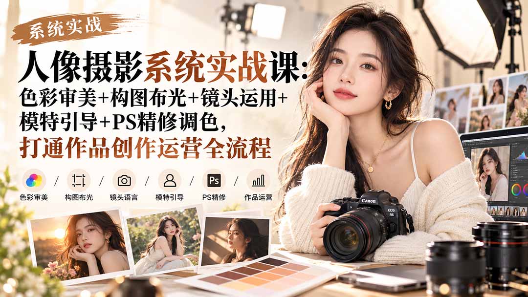 （20623期）【无水印】人像摄影系统实战课：色彩审美+构图布光+镜头运用+模特引导+PS精修调色，打通作品创作运营全流程-翌晨科技网