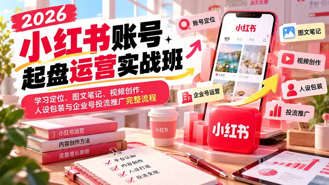 （20646期）2026小红书账号起盘运营实战班：学习定位、图文笔记、视频创作、人设包装与企业号投流推广完整流程-翌晨科技网