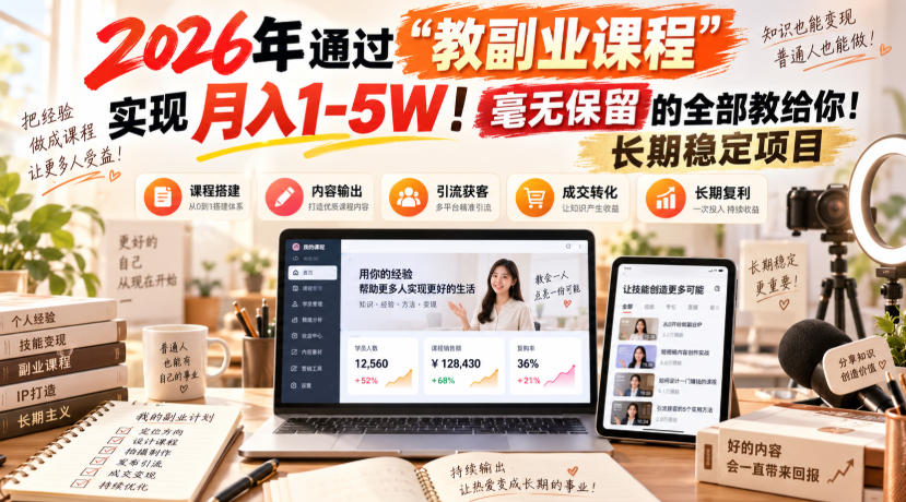 （20590期）“教副业课程”月入1-5W！长期稳定项目，毫无保留的全部教给你！-翌晨科技网