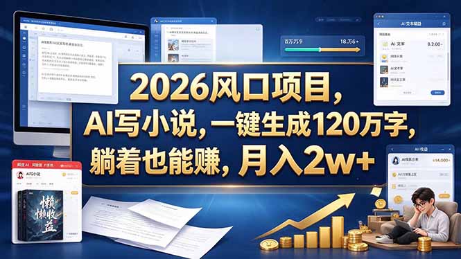 （20653期）2026 风口项目，AI 写小说，一键生成 120 万字，躺着也能赚，月入 2w +-翌晨科技网