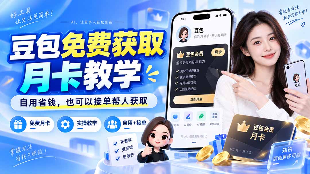 （20358期）豆包免费获取月卡教学，自用省钱，也可以接单帮人获取-翌晨科技网
