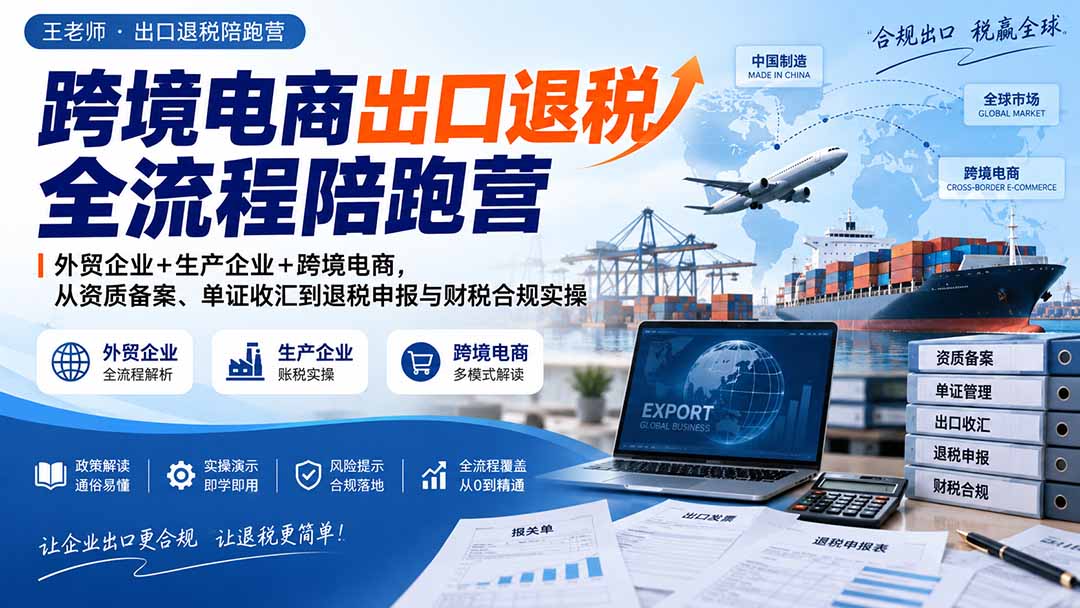 （20513期）跨境电商出口退税全流程陪跑营｜外贸企业+生产企业+跨境电商，从资质备案、单证收汇到退税申报与财税合规实操-翌晨科技网