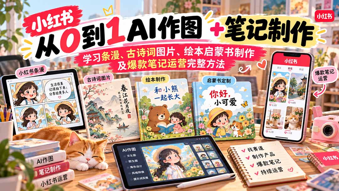 （20655期）2026小红书AI内容创作从0到1：学习条漫、古诗词图片、绘本启蒙书制作及爆款笔记运营完整方法-翌晨科技网