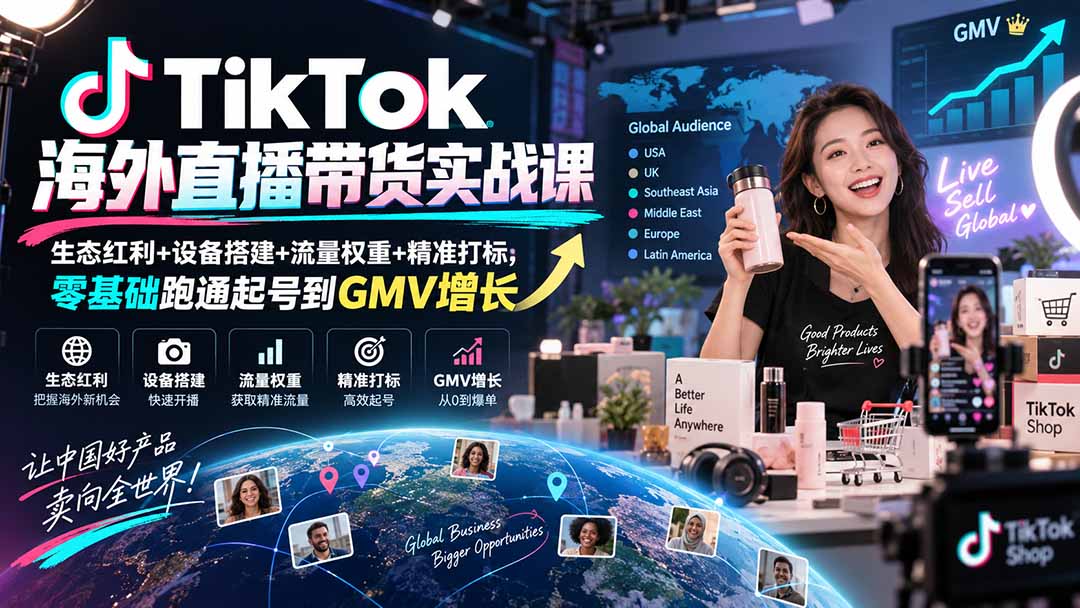 （20465期）TikTok海外直播带货实战课｜生态红利+设备搭建+流量权重+精准打标，零基础跑通起号到GMV增长-翌晨科技网