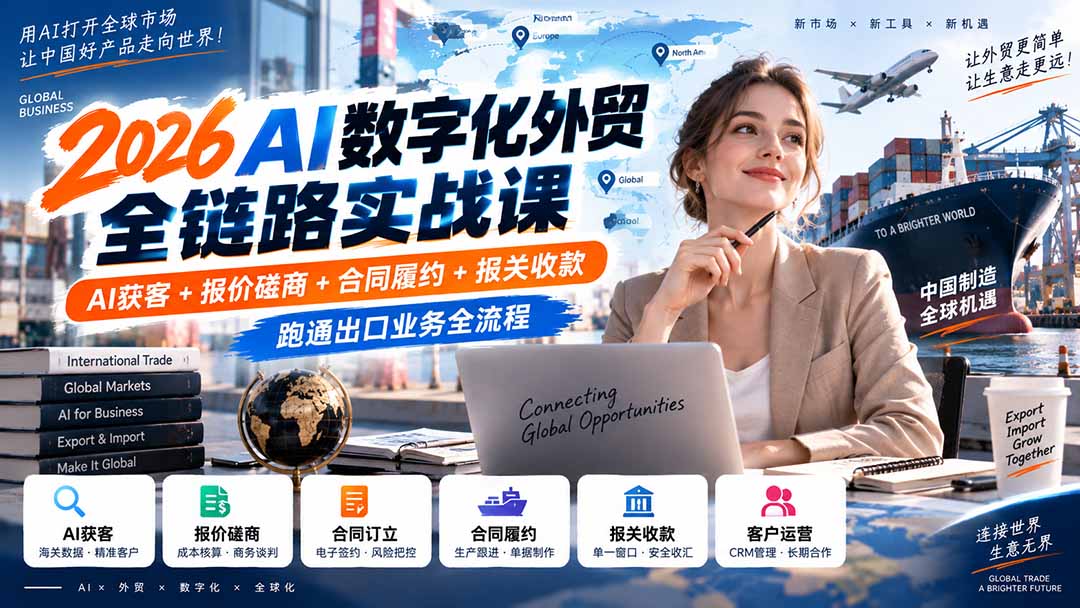（20569期）2026AI数字化外贸全链路实战课：AI获客+报价磋商+合同履约+报关收款，跑通出口业务全流程-翌晨科技网