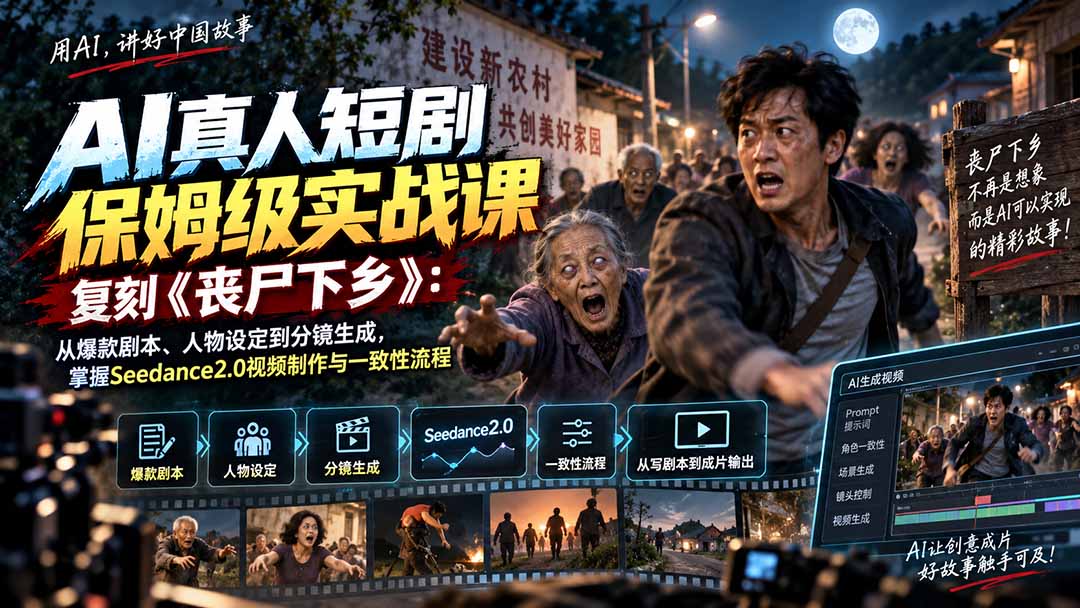 （20359期）AI真人短剧保姆级实战课，复刻《丧尸下乡》：从爆款剧本、人物设定到分镜生成，掌握Seedance2.0视频制作与一致性流程-翌晨科技网