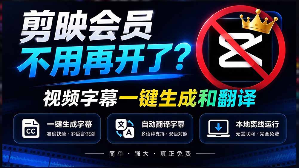 （20728期）剪映会员不用再开了？视频字幕一键生成加翻译，本地离线运行，完全免费，超快速高精度，字幕大师-翌晨科技网