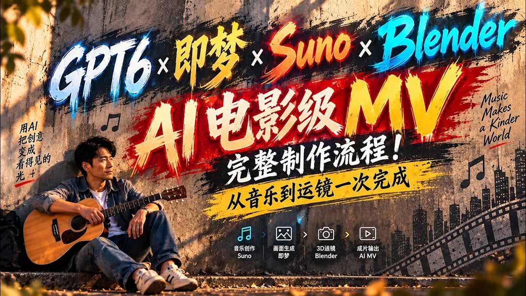 （20587期）GPT6×即梦×Suno×Blender｜AI电影级MV完整制作流程！从音乐到运镜一次完成 (无水印)-翌晨科技网