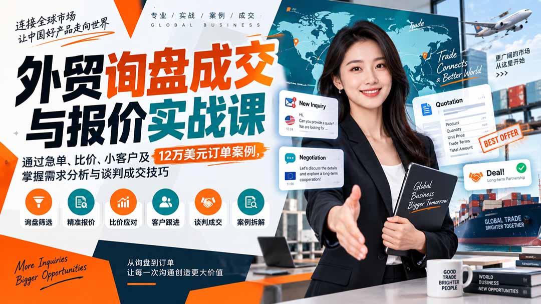 （20424期）外贸询盘成交与报价实战课：通过急单、比价、小客户及12万美元订单案例，掌握需求分析与谈判成交技巧-翌晨科技网