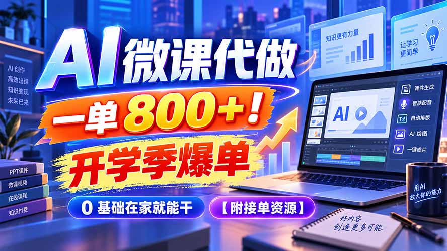 （20605期）AI 微课代做，一单 800+！开学季爆单，0 基础在家就能干【附接单资源】-翌晨科技网