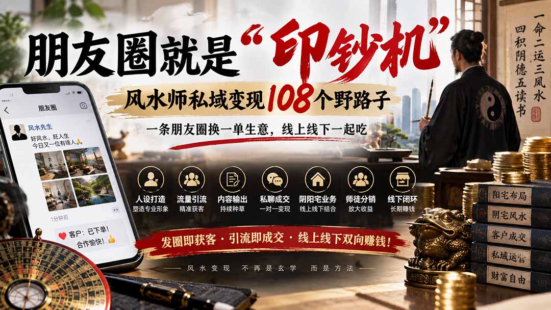 （20464期）朋友圈就是“印钞机”，风水师私域变现108个野路子，一条朋友圈换一单生意，线上线下一起吃【文档】-翌晨科技网