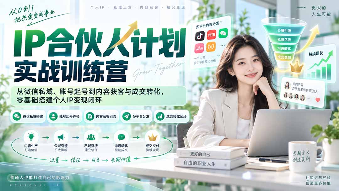 （20321期）IP合伙人计划实战训练营-更新：从微信私域、账号起号到内容获客与成交转化，零基础搭建个人IP变现闭环-翌晨科技网