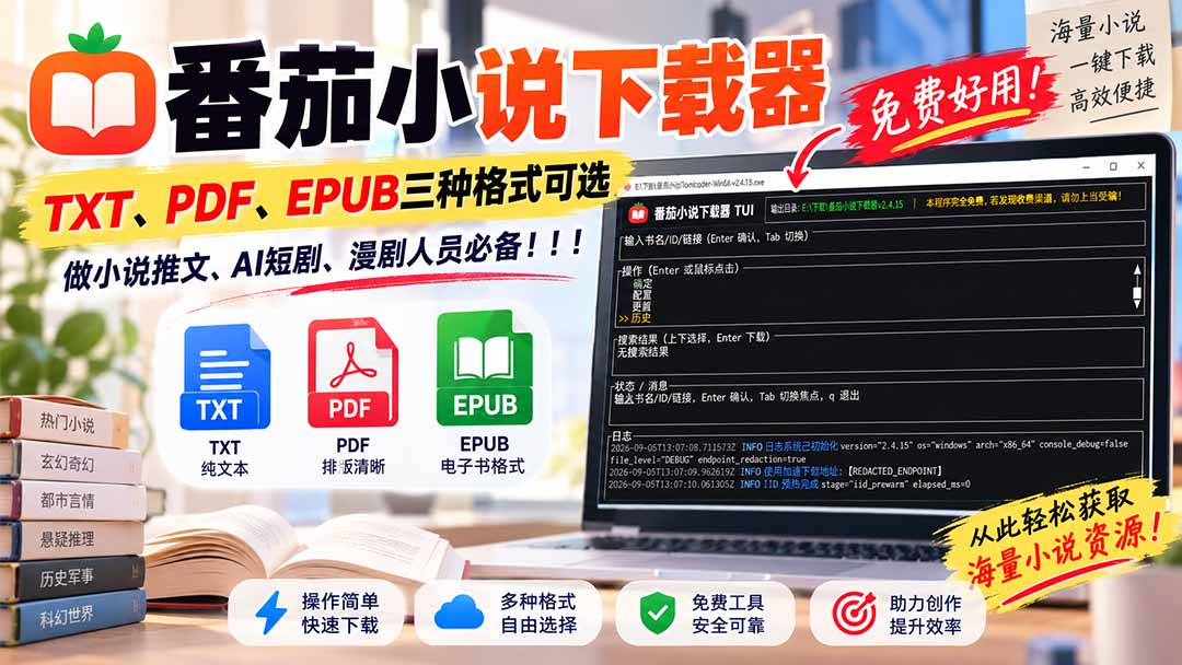 （20529期）番茄小说下载器，TXT、PDF、EPUB三种格式可选，做小说推文、AI短剧、漫剧人员必备！-翌晨科技网