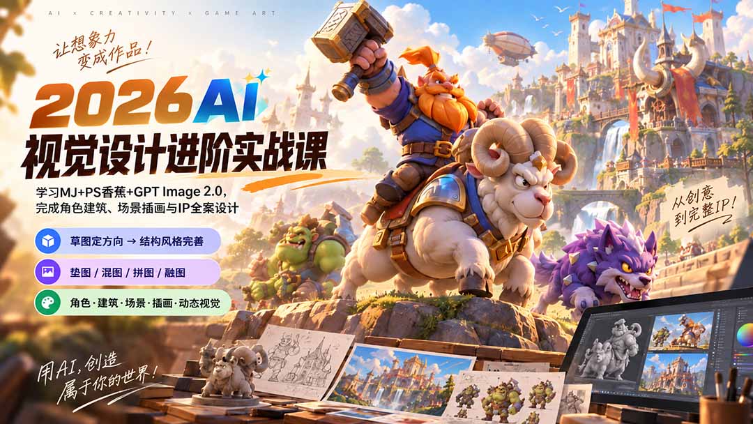 （20425期）2026AI视觉设计进阶实战课-更新：学习MJ+PS香蕉+GPT Image 2.0，完成角色建筑、场景插画与IP全案设计-翌晨科技网