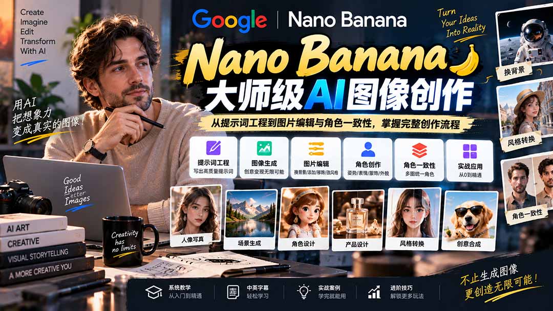 （20609期）【无水印】Nano Banana大师级AI图像实战课：从提示词工程到图片编辑与角色一致性，掌握完整创作流程-翌晨科技网