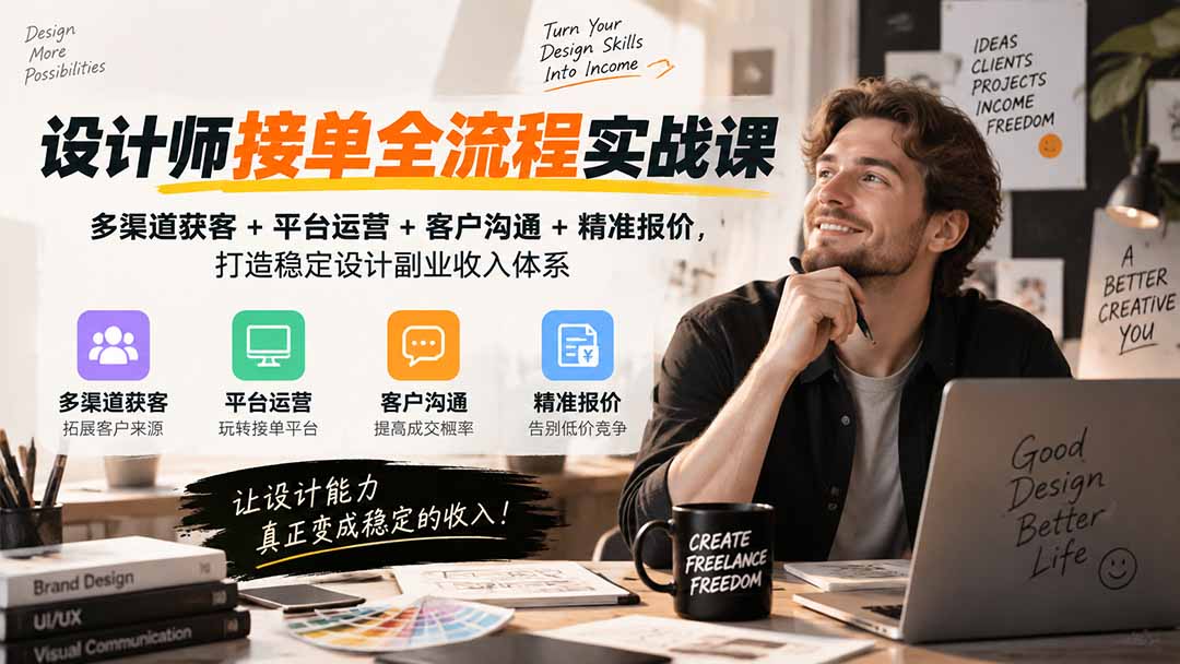 （20563期）设计师接单全流程实战课-无水印｜多渠道获客+平台运营+客户沟通+精准报价，打造稳定设计副业收入体系-翌晨科技网