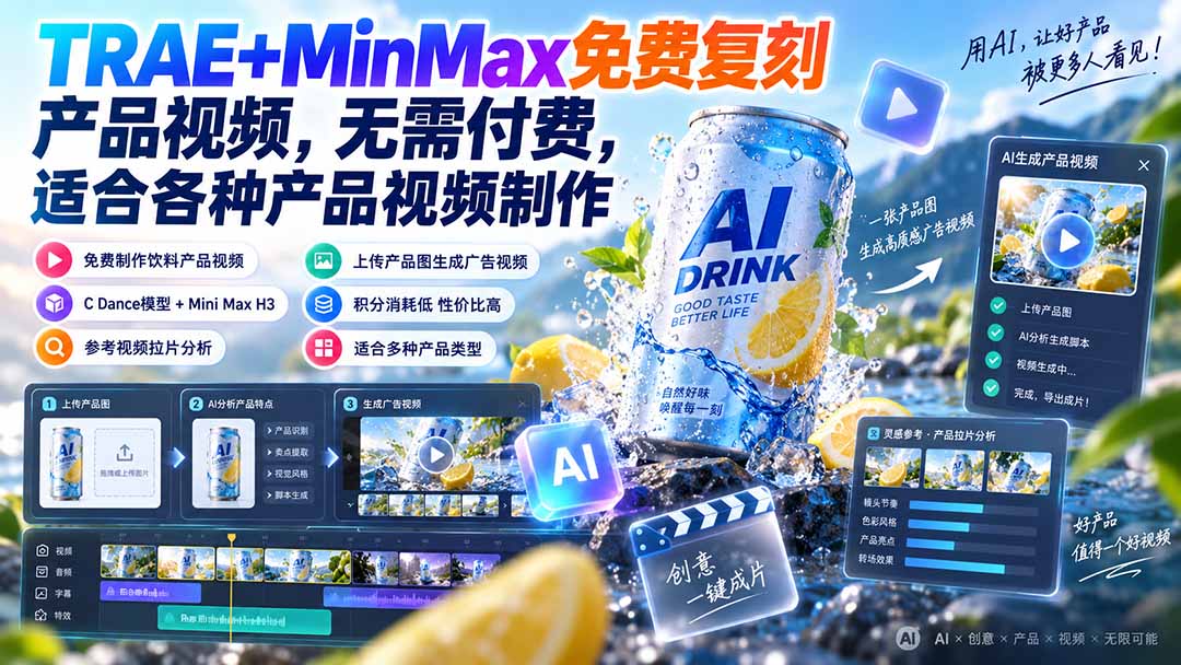 （20362期）TRAE+MinMax免费复刻产品视频，无需付费，适合各种产品视频制作-翌晨科技网