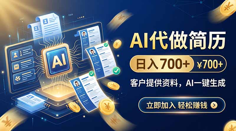 (20189期)AI代做简历,日入700+,客户提供资料,AI一键生成-翌晨科技网