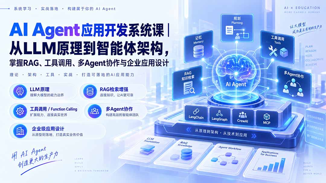 （20564期）AI Agent应用开发系统课-179节｜从LLM原理到智能体架构，掌握RAG、工具调用、多Agent协作与企业应用设计-翌晨科技网