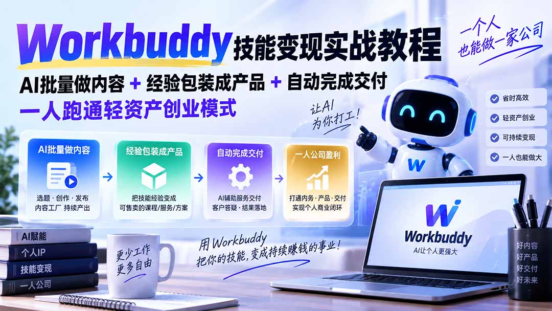 （20492期）Workbuddy技能变现实战教程：AI批量做内容+经验包装成产品+自动完成交付，一人跑通轻资产创业模式-翌晨科技网