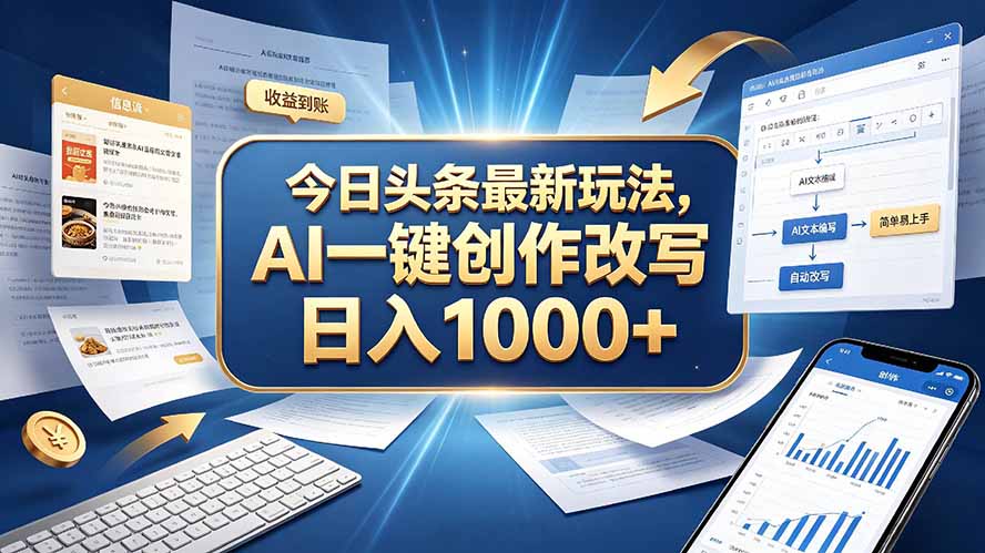 （20566期）今日头条最新玩法，AI 一键创作改写，简单易上手，轻松日入 1000 +-翌晨科技网