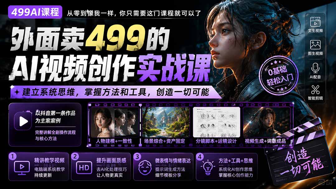 （20307期）外面卖499的AI视频创作实战课：建立系统思维，掌握方法和工具，创造一切可能。-翌晨科技网
