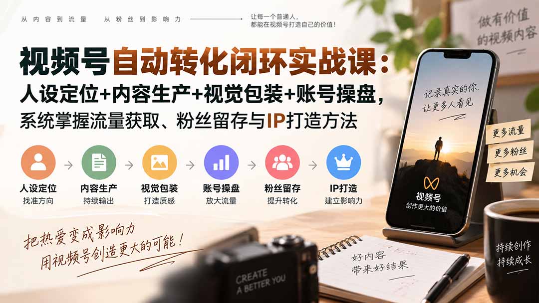 （20327期）视频号自动转化闭环实战课：人设定位+内容生产+视觉包装+账号操盘，系统掌握流量获取、粉丝留存与IP打造方法-翌晨科技网