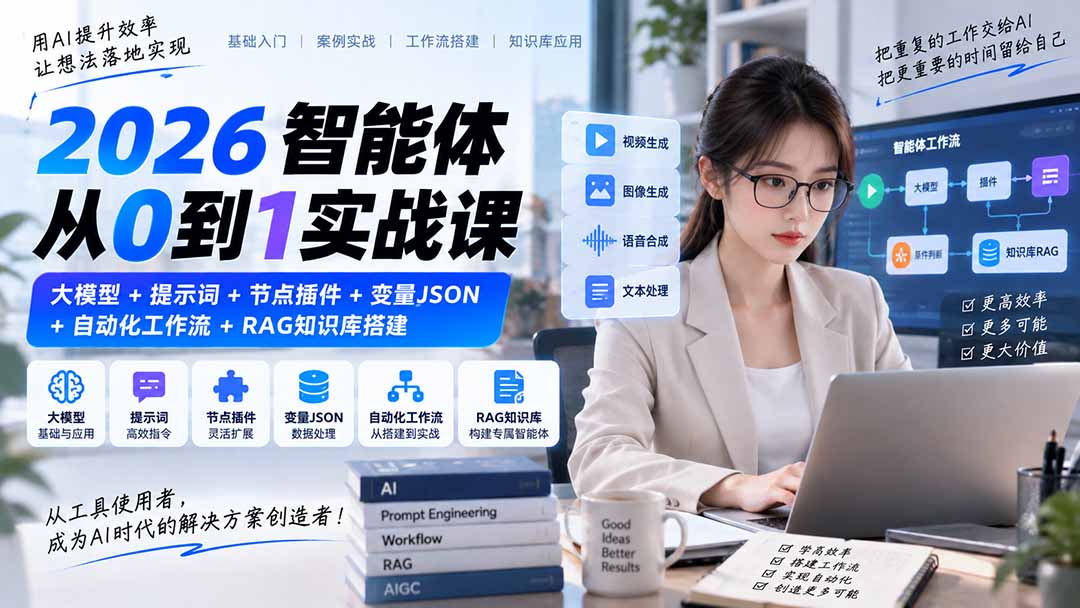 （20546期）2026智能体从0到1实战课｜大模型+提示词+节点插件+变量JSON+自动化工作流+RAG知识库搭建-翌晨科技网