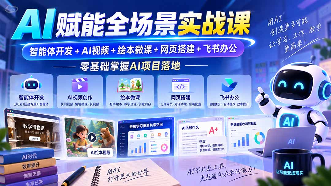 （20517期）AI赋能全场景实战课｜智能体开发+AI视频+绘本微课+网页搭建+飞书办公，零基础掌握AI项目落地-翌晨科技网
