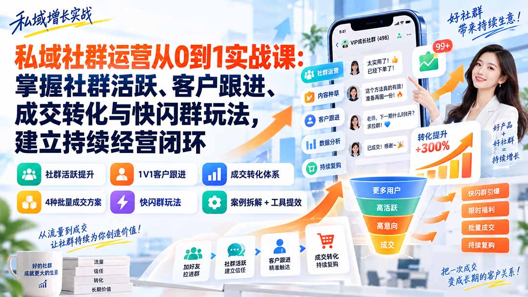 （20428期）私域社群运营从0到1实战课：掌握社群活跃、客户跟进、成交转化与快闪群玩法，建立持续经营闭环-翌晨科技网