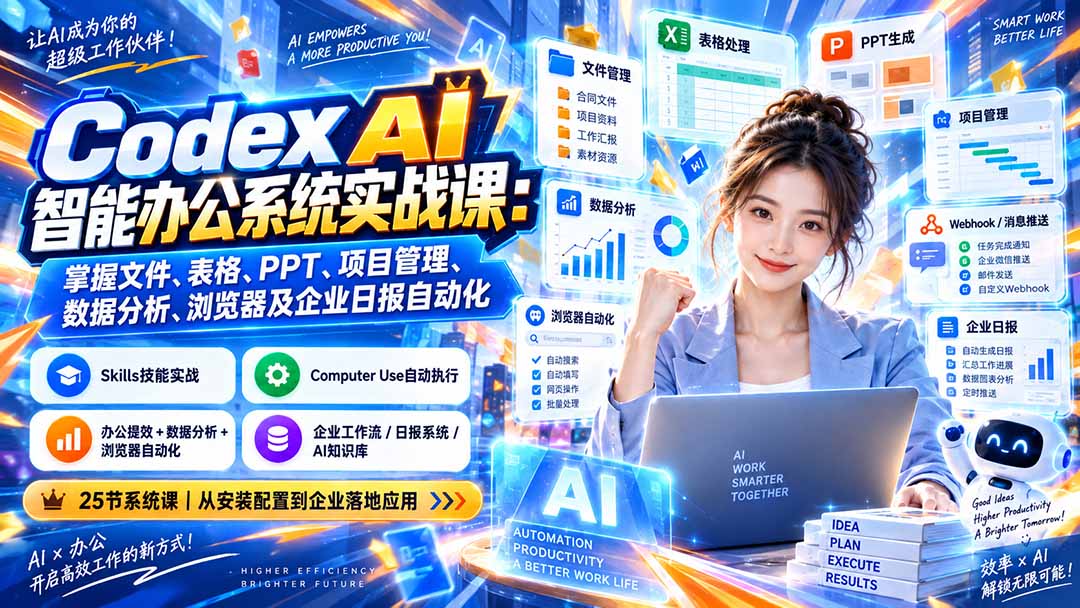 （20446期）Codex AI智能办公系统实战课：掌握文件、表格、PPT、项目管理、数据分析、浏览器及企业日报自动化-翌晨科技网