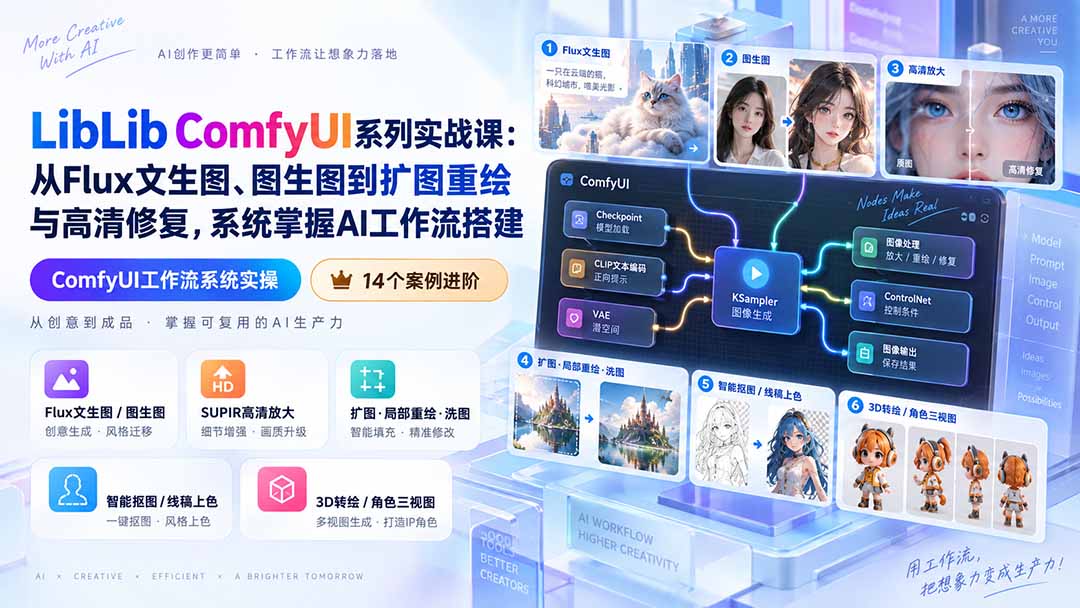 （20368期）LibLib ComfyUI系列实战课：从Flux文生图、图生图到扩图重绘与高清修复，系统掌握AI工作流搭建-翌晨科技网