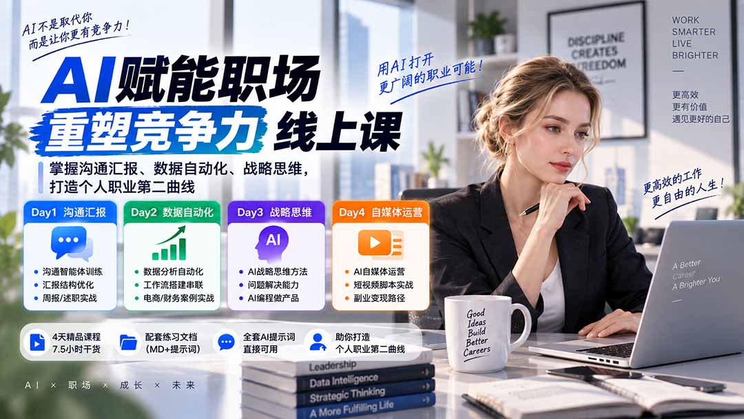 （20531期）AI职场提效与第二曲线实战课-无水印：学习沟通汇报、数据工作流和战略思维，掌握AI编程做产品及自媒体运营方法-翌晨科技网