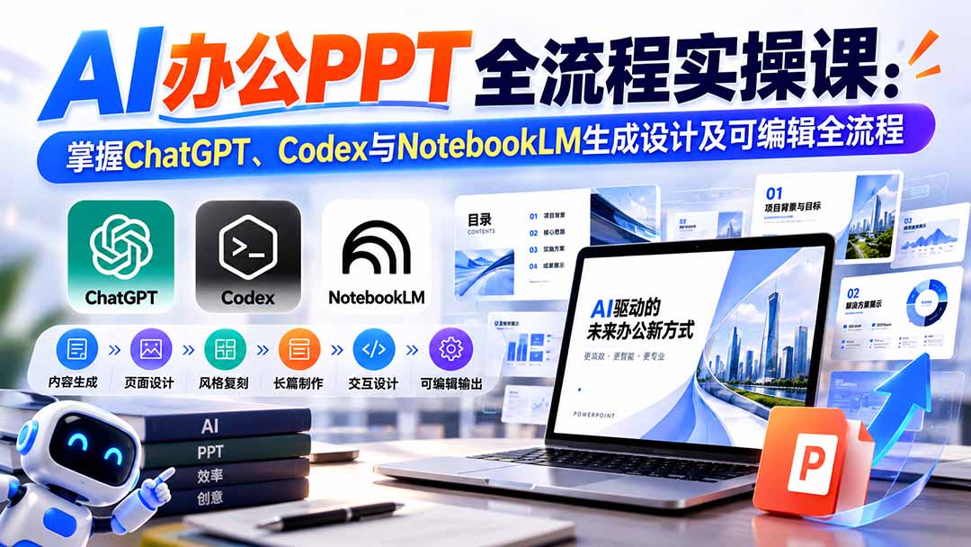 （20660期）【无水印】AI办公PPT全流程实操课： 掌握ChatGPT、Codex与NotebookLM生成设计及可编辑全流程-翌晨科技网