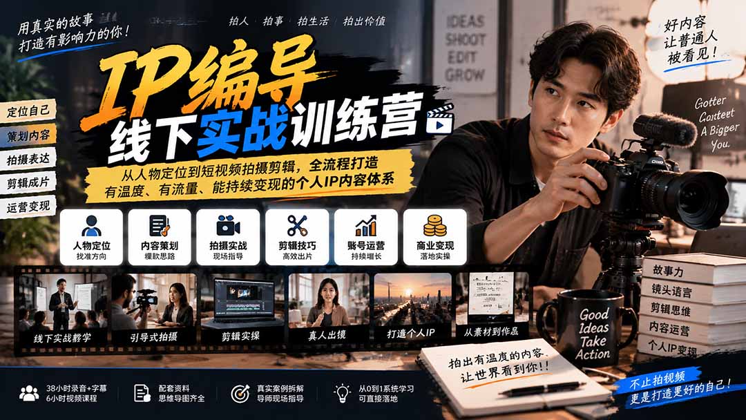 （20610期）IP编导线下实战训练营-更新：从人物定位到短视频拍摄剪辑，全流程打造有温度、有流量、能持续变现的个人IP内容体系-翌晨科技网