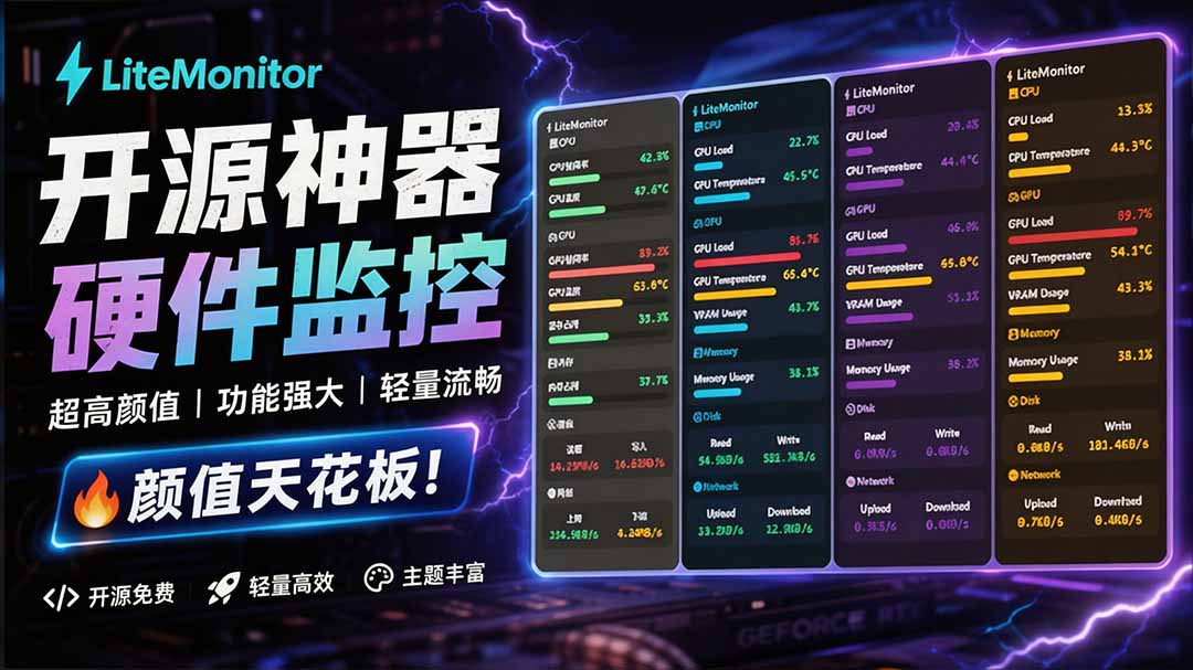（20245期）Github超过3.3K Stars！电脑桌面硬件监控工具，界面好看又好用，实时CPU/GPU/网速实时显示 LiteMonitor-翌晨科技网