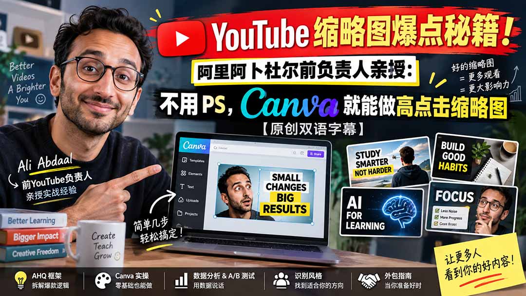（20474期）YouTube 缩略图爆点秘籍！阿里阿卜杜尔前负责人亲授：不用 PS，Canva 就能做高点击缩略图【原创双语字幕】-翌晨科技网