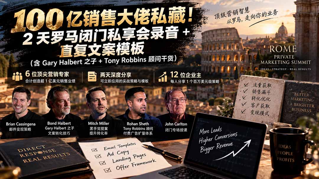 （20593期）100亿销售大佬私藏-无水印！2天罗马闭门私享会录音+直复文案模板【原创双语字幕】-翌晨科技网
