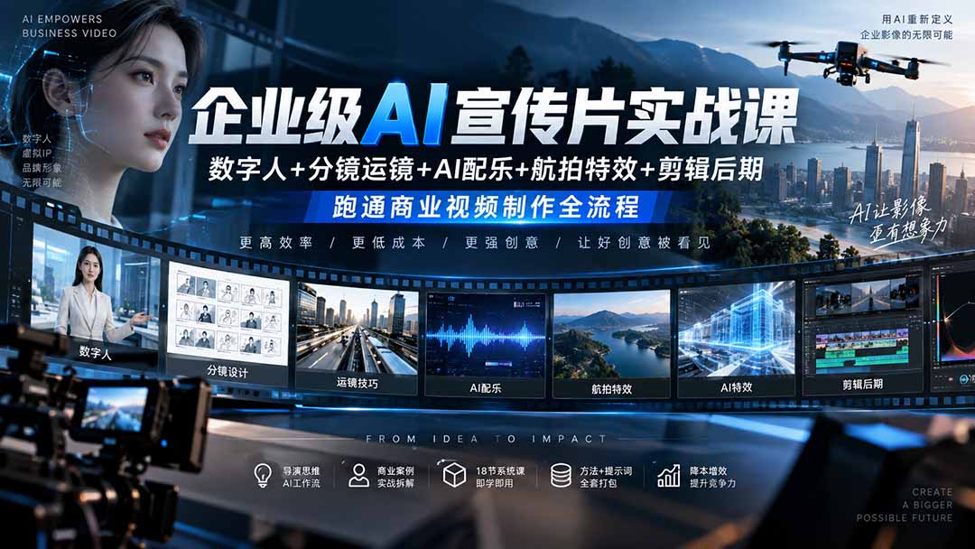 （20548期）企业级AI宣传片实战课｜数字人+分镜运镜+AI配乐+航拍特效+剪辑后期，跑通商业视频制作全流程-翌晨科技网