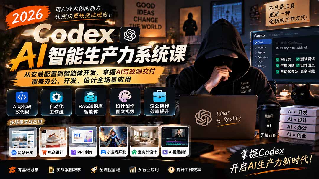 （20535期）2026 Codex AI智能生产力系统课-更新｜从安装配置到智能体开发，掌握AI写改测交付，覆盖办公、开发、设计全场景应用-翌晨科技网