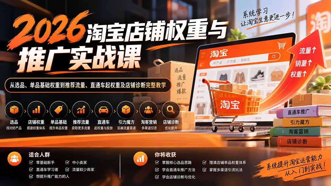 （20411期）2026淘宝店铺权重与推广实战课：从选品、单品基础权重到推荐流量、直通车起权重及店铺诊断完整教学-翌晨科技网