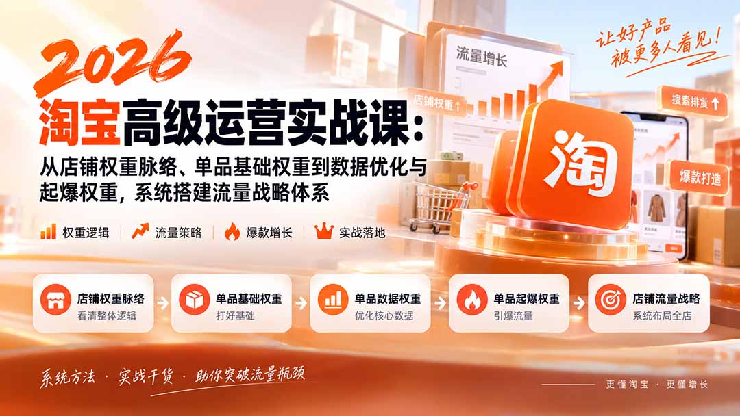 （20409期）2026淘宝高级运营实战课：从店铺权重脉络、单品基础权重到数据优化与起爆权重，系统搭建流量战略体系-翌晨科技网