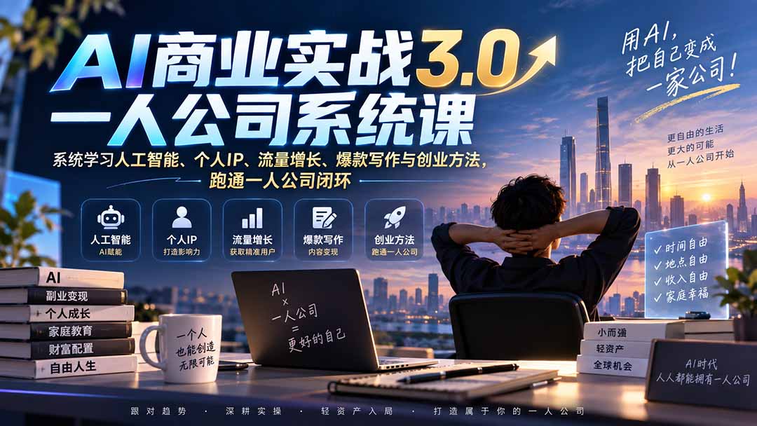 （20249期）AI商业实战3.0一人公司系统课：系统学习人工智能、个人IP、流量增长、爆款写作与创业方法，跑通一人公司闭环-翌晨科技网