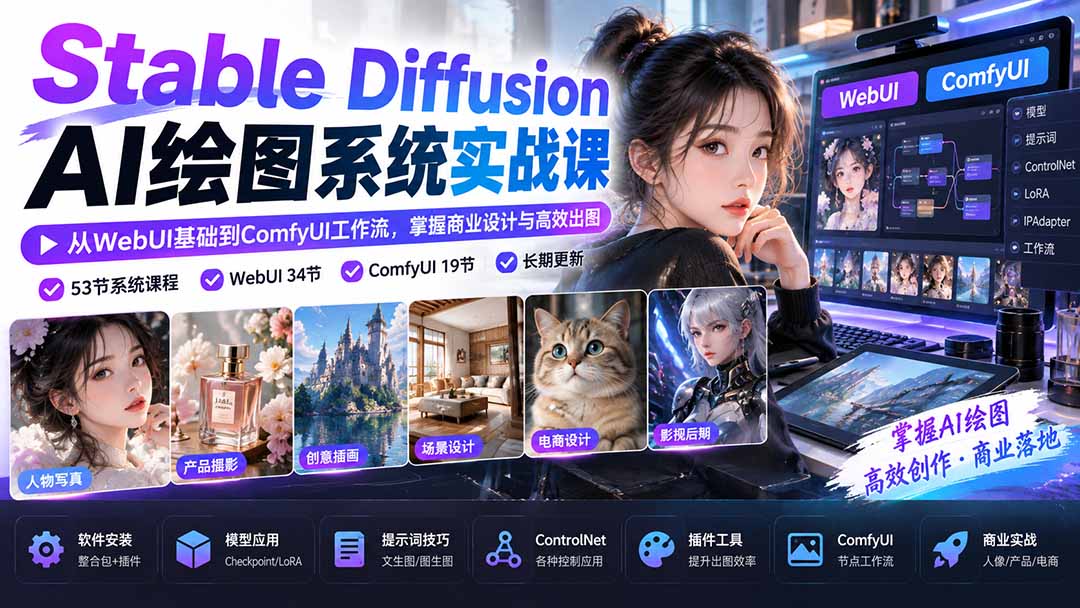 （20678期）Stable Diffusion AI绘图系统实战课：从WebUI基础到ComfyUI工作流，掌握商业设计与高效出图-翌晨科技网