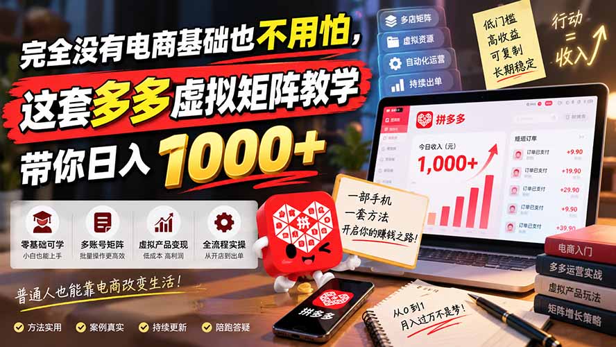 （20454期）完全没有电商基础也不用怕，这套多多虚拟矩阵教学带你日入 1000+-翌晨科技网