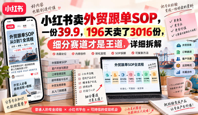 小红书卖外贸跟单sop，一份39.9，196天卖了3016份，细分赛道才是王道，详细拆解-翌晨科技网