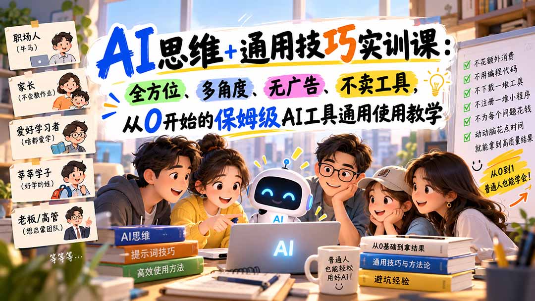 （20680期）AI思维+通用技巧实训课：全方位、多角度、无广告、不卖工具，从0开始的保姆级AI工具通用使用教学-翌晨科技网