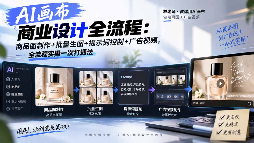 （20576期）AI画布商业设计全流程：商品图制作+批量生图+提示词控制+广告视频，全流程实操一次打通法-翌晨科技网
