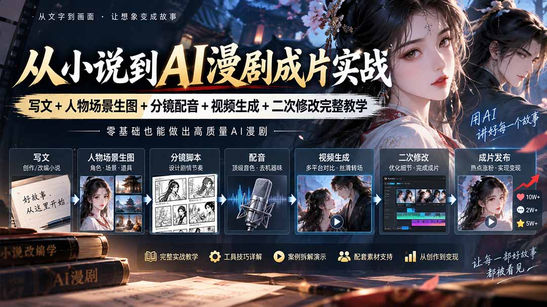 （20577期）从小说到AI漫剧成片实战：写文+人物场景生图+分镜配音+视频生成+二次修改完整教学-翌晨科技网