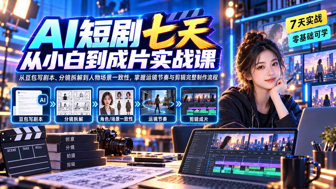 （20329期）AI短剧七天从小白到成片实战课：从豆包写剧本、分镜拆解到人物场景一致性，掌握运镜节奏与剪辑完整制作流程-翌晨科技网
